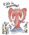 The Kids in Museums campaign logo showing a cartoon illustration of a wooly mammoth on a museum plinth, surrounded by curious looking museum visitors of all ages and abilities.